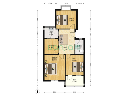 北西五路7号 3室1厅1卫 82平方
