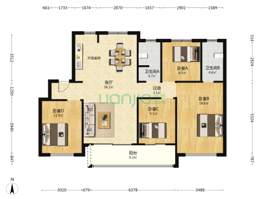 静学和鸣 4室1厅2卫 128平方