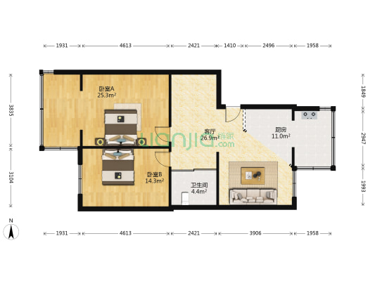黑龙江旅游技术学院家属楼1校区 2室1厅1卫 94平方