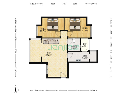 紫气东来 2室1厅1卫 74平方