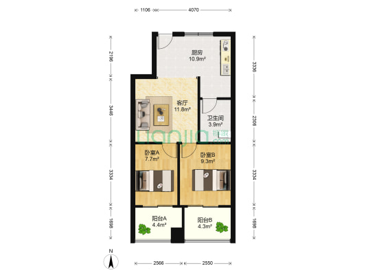 博泰静林府 2室1厅1卫 75平方