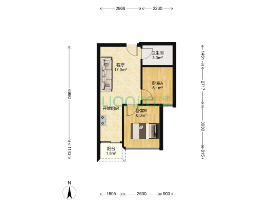 好家园 2室1厅1卫 45平方