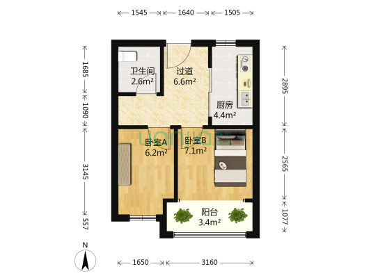 瀚宇天悦三期 2室0厅1卫 53平方