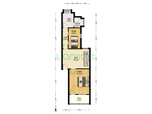 湖橡宿舍 2室1厅1卫 61平方