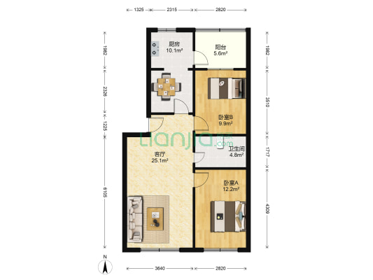 金融专科宿舍 2室1厅1卫 89平方