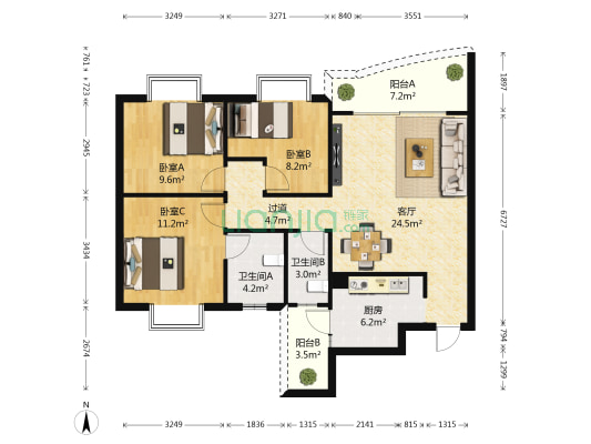 荷塘月色 3室1厅2卫 100平方