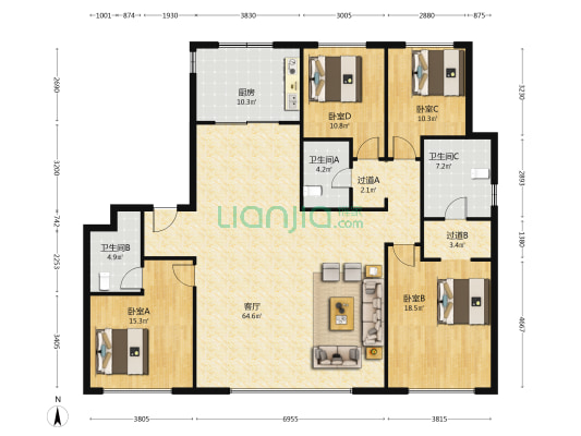 陕建唐沣壹号院 4室1厅3卫 202平方