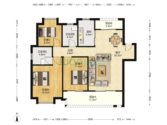 新城吾悦首府二期 3室1厅2卫 122平方