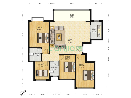 兴城人居云山府 4室1厅2卫 131平方