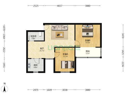 朝千路社区 2室1厅1卫 84平方
