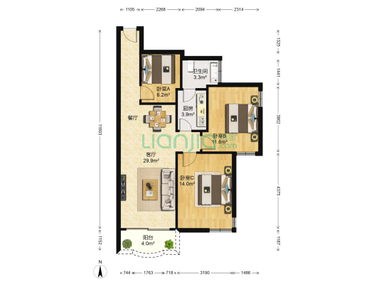 荔苑 3室1厅1卫 84平方