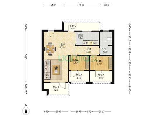 星韵城二期 2室1厅1卫 79平方