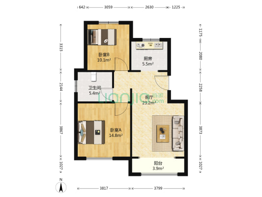 格调林泉 2室1厅1卫 90平方