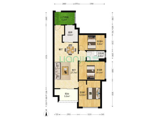 万科金域松湖花园二期 3室1厅1卫 96平方