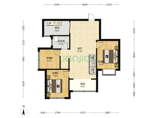 铁路小区 3室1厅1卫 87平方