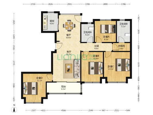 一品滨江湾东区 4室2厅2卫 138平方