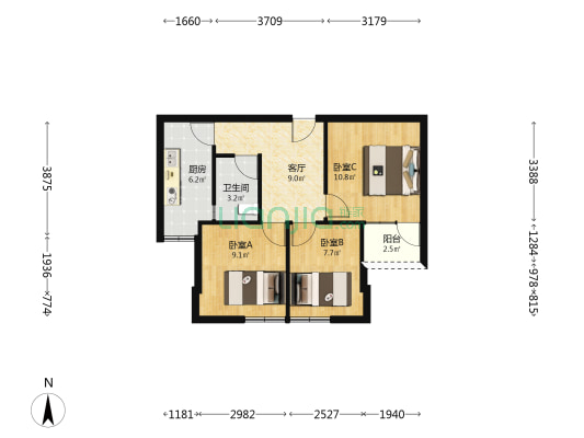新光大厦 3室1厅1卫 66平方