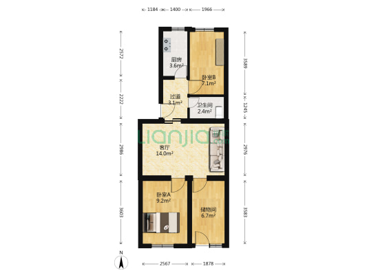 霍营小区 2室1厅1卫 65平方