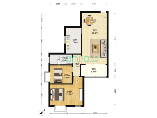 育龙居 2室1厅1卫 88平方