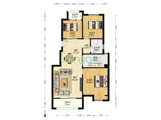 天鹅湖畔二期 3室2厅1卫 97平方