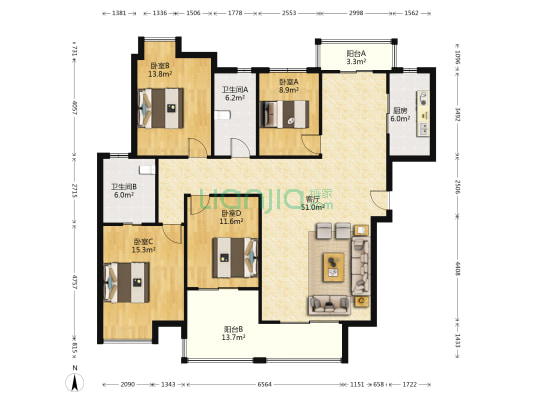 铁机盛世家园 4室1厅2卫 165平方