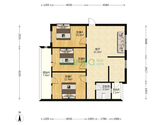 天福新村 3室1厅1卫 93平方