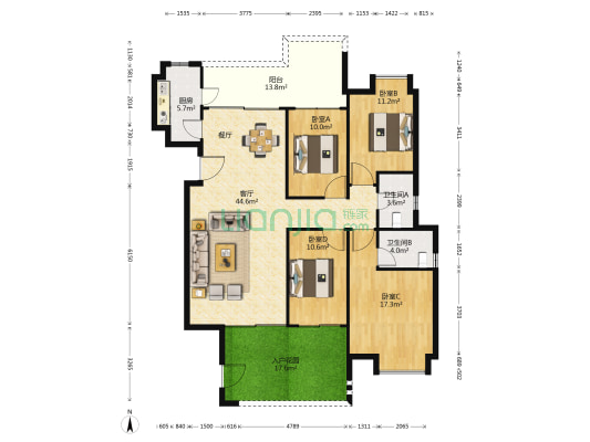 山水华庭 4室1厅2卫 165平方