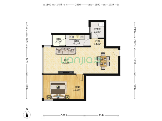廊桥乐章 1室1厅1卫 67平方