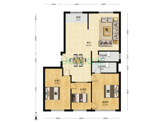 新桥村 3室1厅2卫 135平方