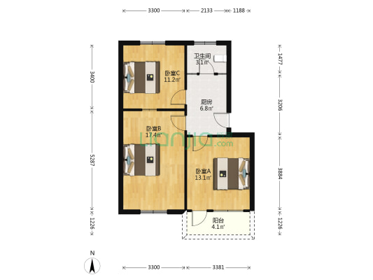 中川路33号 3室0厅1卫 68平方