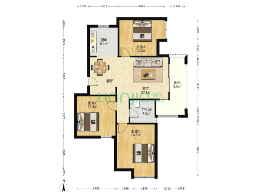 云间名门 3室1厅1卫 114平方