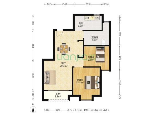 阳光国际花园 2室1厅1卫 143平方
