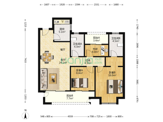 金港名人府 3室1厅2卫 109平方