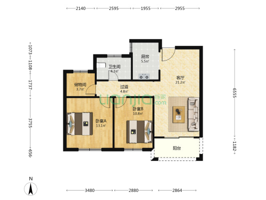 东南邻里生活广场 2室1厅1卫 92平方