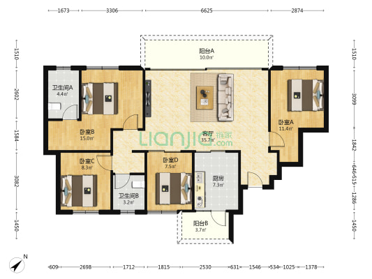 越秀·天樾云锦 4室1厅2卫 133平方