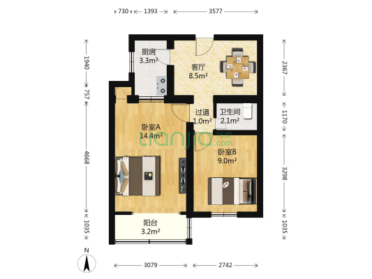 滨河路79号院 2室1厅1卫 54平方