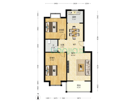 渭水曲项 2室1厅1卫 95平方