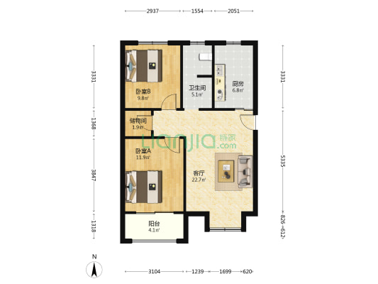 馨悦嘉苑 2室1厅1卫 87平方