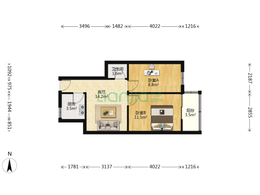 东阁小区南区 2室1厅1卫 56平方