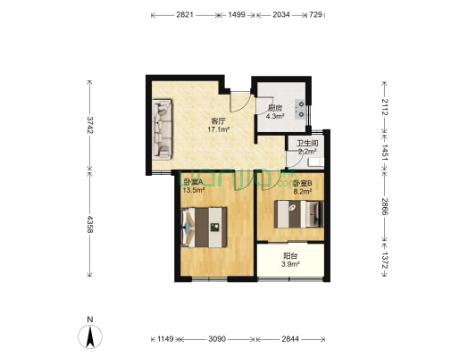花港幸福城茉莉园 2室1厅1卫 68平方