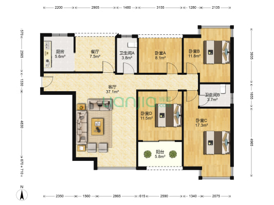 恒悦居 4室2厅2卫 136平方