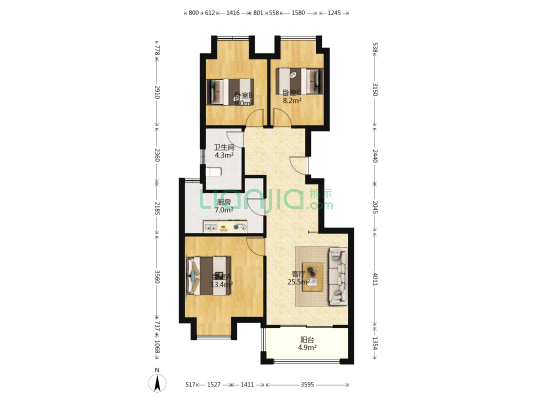 长岛观澜沁园 3室1厅1卫 90平方