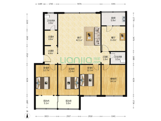 水利培训中心宿舍 3室2厅2卫 157平方