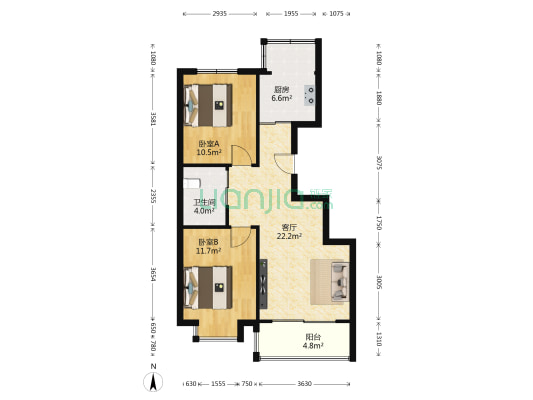 金域名邸二区 2室1厅1卫 88平方