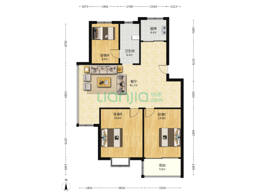 虹亚名居 3室1厅1卫 122平方