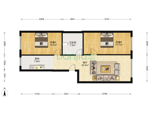 学府经典 2室1厅1卫 106平方