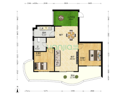 绿地海长流二期 2室1厅1卫 93平方