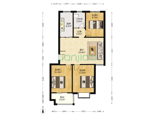 欣泰世纪城北区 3室1厅1卫 95平方