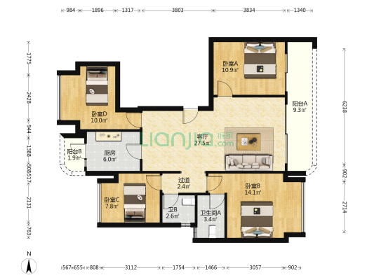 御璟悦来汐鹭 4室1厅2卫 120平方