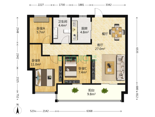 伟象碧桂园锦上 3室1厅1卫 86平方